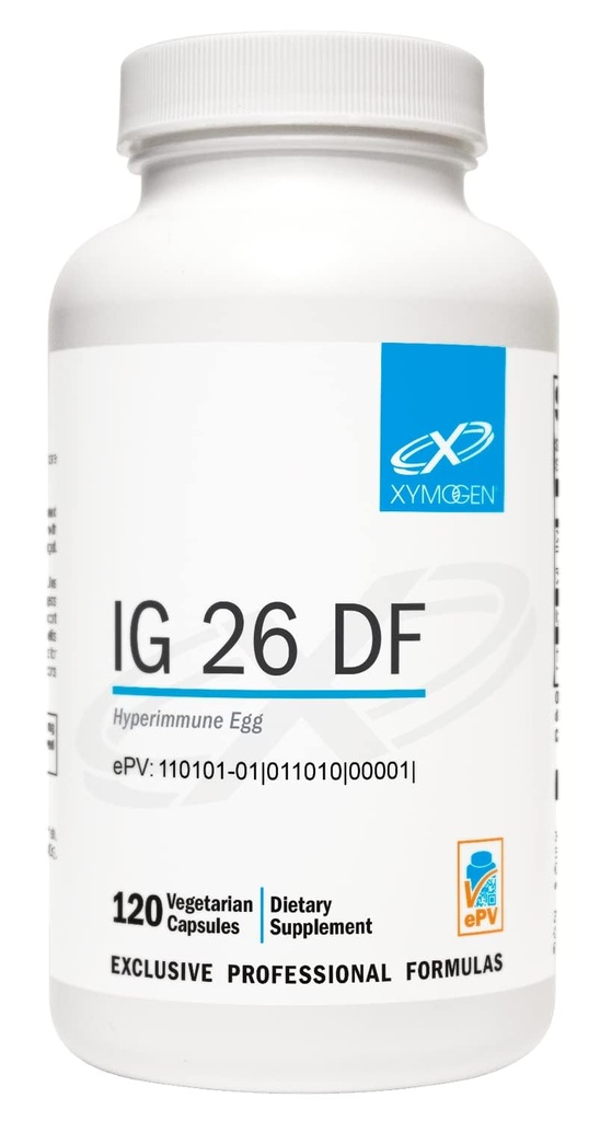 XYMOGEN IG 26 - Supplément d'immunoglobuline avec IgY Max - Colostrum sans lait dérivé d'un oeuf hyperimmun - Cytokine Balance & Immune Support - Anciennement IG 26 DF (120 capsules)