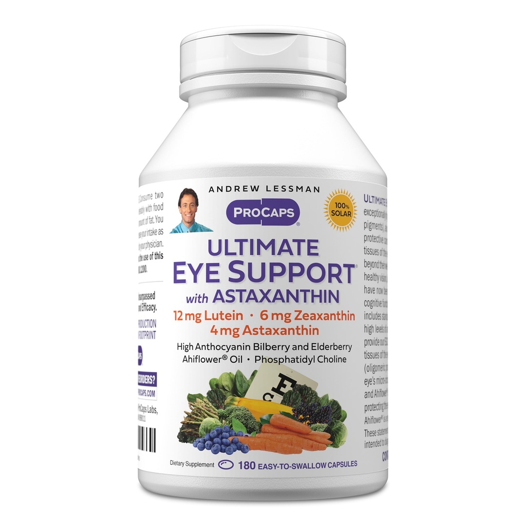 ANDREW LESSMAN Ultimate Eye Support mit Astaxanthin 180 Softgels - 12mg Lutein, 6mg Zeaxanthin, 4mg Astaxanthin, Bilberry. Wichtige Nährstoffe zur Unterstützung der Augengesundheit, Förderung der gesunden Vision. Keine Zusatzstoffe