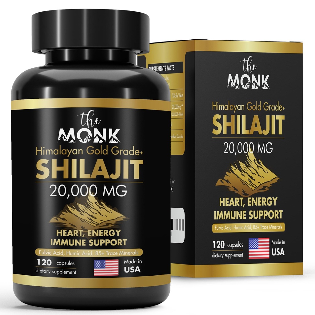 Organic Shilajit mit Fulvic Acid, Huminsäure, 85+ Minerals- Gold Grade Plus - Gleich wie Harz - Energie, Stamina, Gehirnunterstützung - 120 Kapseln - Made in USA
