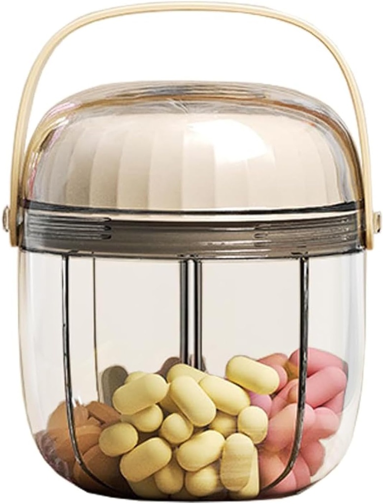 MURRI&MURRDI Pill Organizer with 4 Compartiments, Travel Pill Box Portable Pill Case Anti-Mixing & Large Opening, Compact Pill Container Holder for Vitamines Huiles de poisson Médicaments (F Cream White)