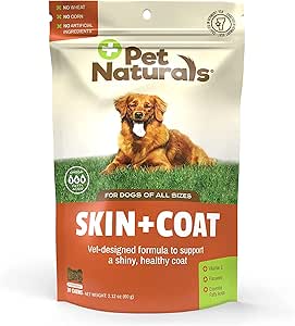 Pet Naturals Pelle e Cappotto per cani con pelle secca, prurito e irritata, 30 Chews - Olio di salmone, vitamina E e olio di lino - No Corn o grano