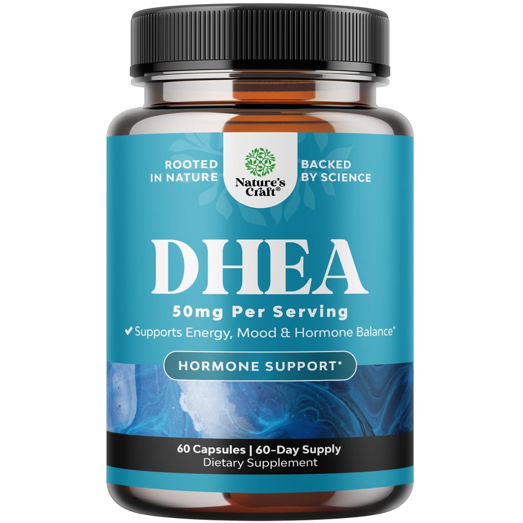 Supplément DHEA pour les femmes et les hommes - pur DHEA 50mg pour l'équilibre hormonal, améliore la stabilité de l'humeur, la fonction cérébrale, le système immunitaire, l'énergie et la fertilité - Capsules de déshydroépiandrostérone pour adultes - 60 Ct