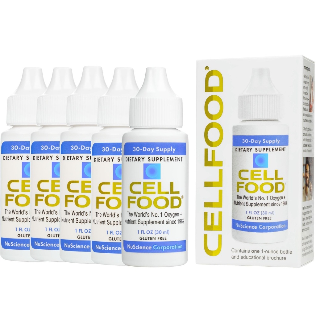 Cellfood Oxygen Boost - 1 fl oz, 5 Pack - Flüssige Sauerstoff-Ergänzung für lymphatic Drainage, Höhe Krankheit, Jet Lag, Fatigue, Kopfschmerzen, Hangovers & Energy - Glutenfrei, Cert. Kosher