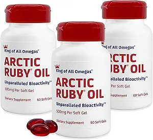Olio di Rubino Artico - Omega 3 Supplemento con Astaxantina 2mg - Contiene acidi grassi essenziali e antiossidanti - Supporta cuore, cervello, occhio, pelle, Joint & Immune Health - 60 Softgels (3 Confezione)