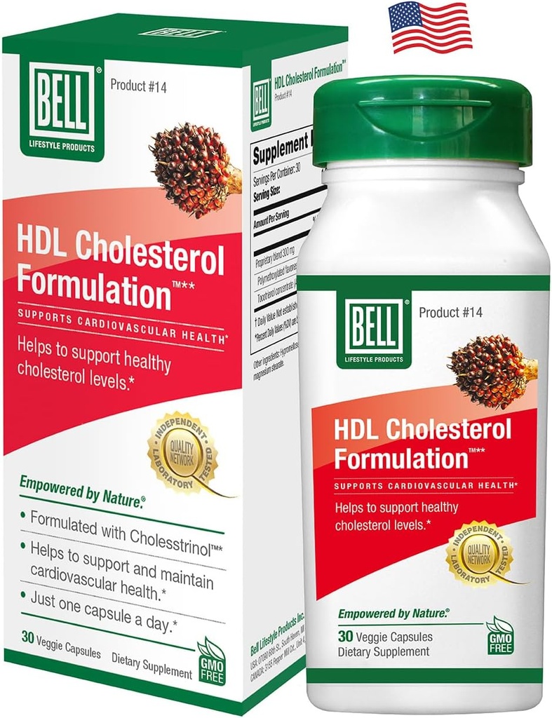 Bell HDL Cholesterol FormulationTM, supplemento di salute del colesterolo - Blend unico, per donne e uomini | 30 capsule