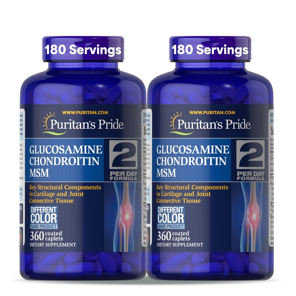 Puritan's Pride Glucosamine Chondroïtine MSM Complément alimentaire pour la santé articulaire, 360 Caplets enduits