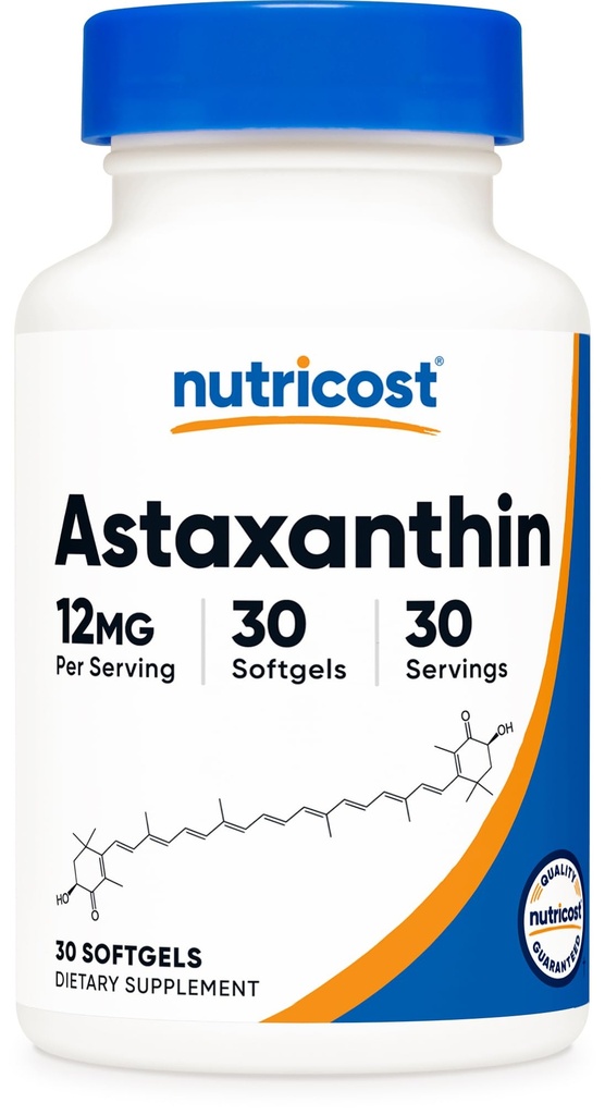 Nutricost Astaxanthin 12mg, 30 Softgels - Nicht-GMO und Glutenfrei