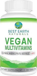 Best Earth Naturals Vegan Multivitamins with 80 Key Nutrients for Well-Being and Vitality 30 Count