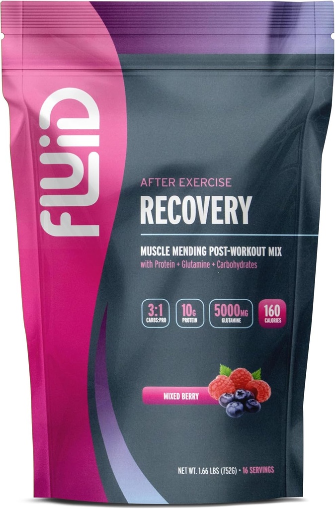 Fluid Recovery Post-Workout Drink Mix - Whey Isolate Protein, L-Glutamina, Carbi, Tutti gli ingredienti naturali, senza glutine, senza lattosio (bacche miste)
