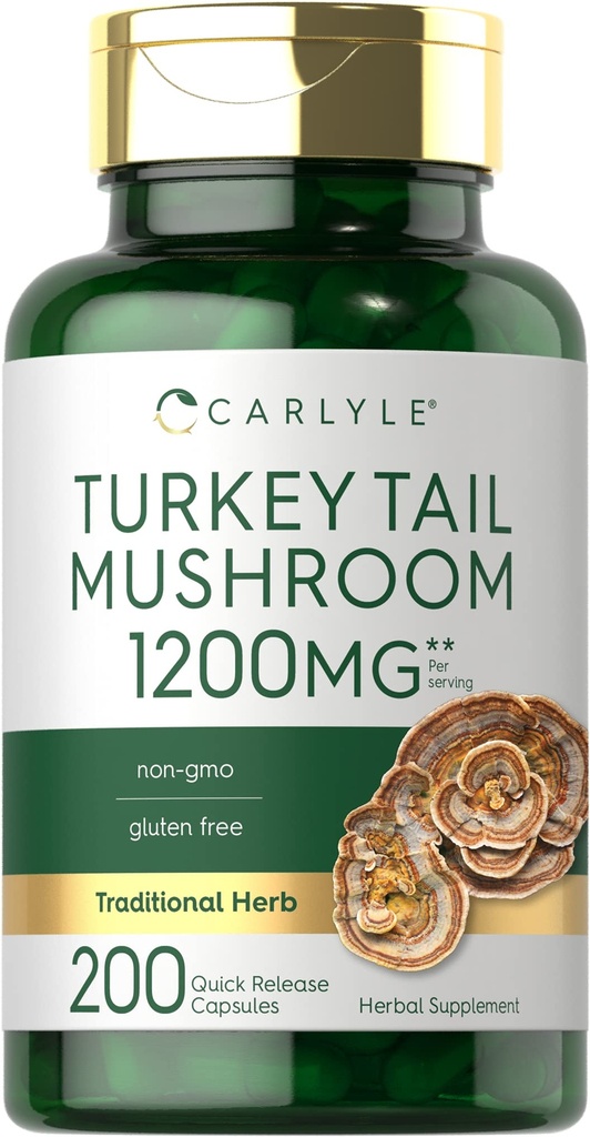 Carlyle Turkey Tail Mushroom Capsule | 1200mg | 200 Count | Non OGM & Gluten Free Extract