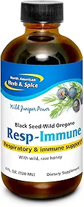 NORTH AMERICAN HERB & SPICE Resp-Immune - 4 oz - Soutien respiratoire et immunitaire - Graines noires, Origan P73 Huile et miel brut - Mycellisé pour l'absorption optimale - Non-OGM - 78 portions