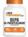 BulkSupplements.com DL-Phenylalanin Kapseln - DLPA Kapseln, DL-Phenylalanin 500mg - DLPA Ergänzungen, Aminosäureergänzung - Glutenfrei, 1 Kapsel pro Servierung, 180 Kapseln