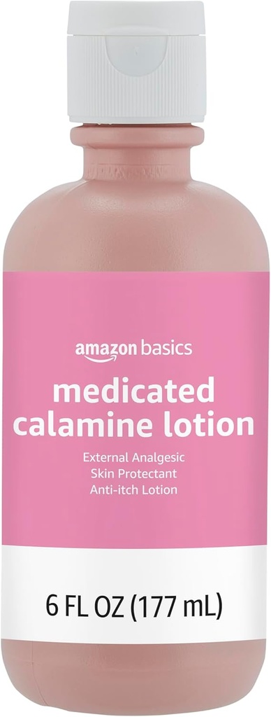 Basics Medicated Calamine Anti-Itch Lotion, Analgesic Skin Protectant, 6 Fluid Ounce, 1-Pack (vorher Solimo) (Neue Formel)