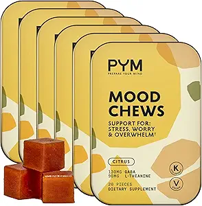 PYM Citrus Mood Chews Unterstützung für Stress, Worry & Overwhelm, 120 Count | 130mg GABA, 90mg L-Theanine | Vegan, Non-GMO, Gluten-Free, kein Hinzugefügt Zucker | All-Natural Mood Balance Supplement Made in USA
