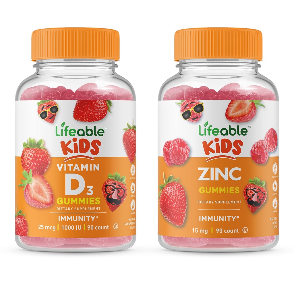 Lebensfähiges Vitamin D Kinder + Zink Kinder, Gummie Bundle - Große Verkostung, Vitamin-Ergänzung, Glutenfrei, GVOfrei, Kaugummi