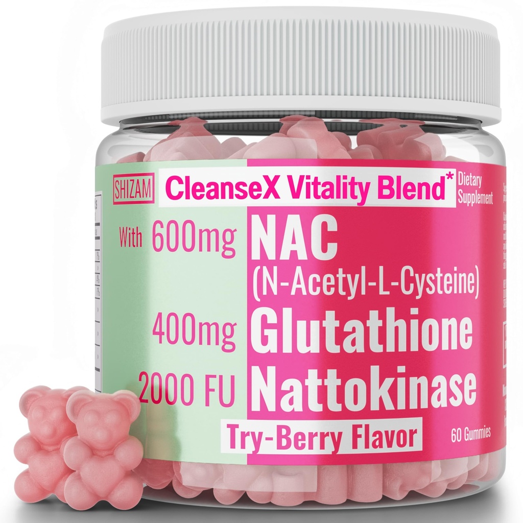 SHIZAM 600mg NAC 2000 FU 100mg Nattokinase et 400mg L Gummies de glutathion réduites, N-acétyl Cysteine Capsule poudre Pill liquide supplément / suppléments Alt, N acétylcysteine biologique 1000mg 4000 600 mg