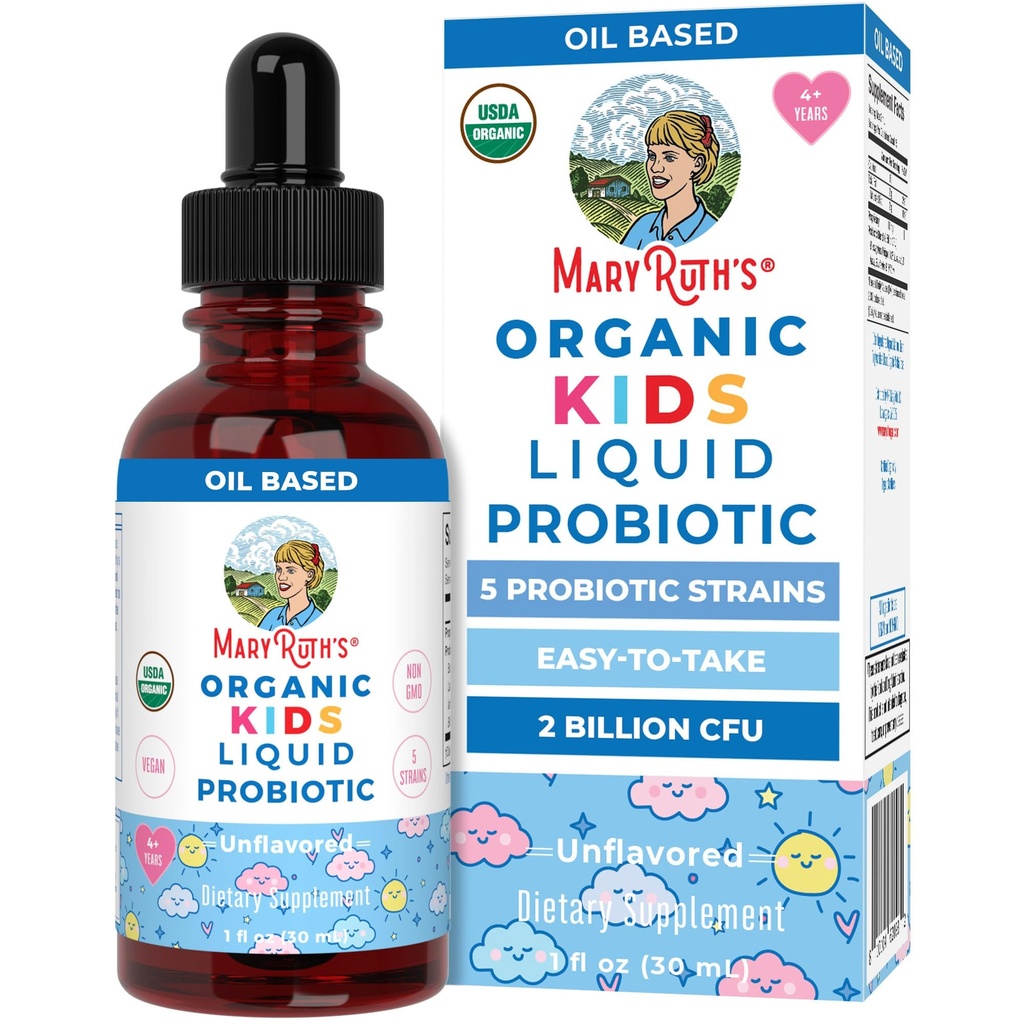MaryRuth Organics Kids Probiotic Liquid Drops | USDA Organic Probiotics for Digestive Health | Età 4+ Gut Health & Immune Support Supplemento | Salute complessiva Vegan | Non OGM | 1 Fl Oz
