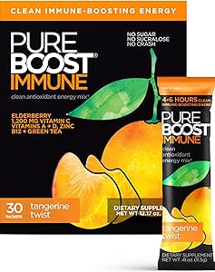 Pureboost Immune Clean Energy Booster, Refreshing Energy Drink Mix and Immunity Supplement mit Elderberry, 1.200 mg Vitamin C, Vitamin A + D und Zink (Tangerine Twist, 30 Count)