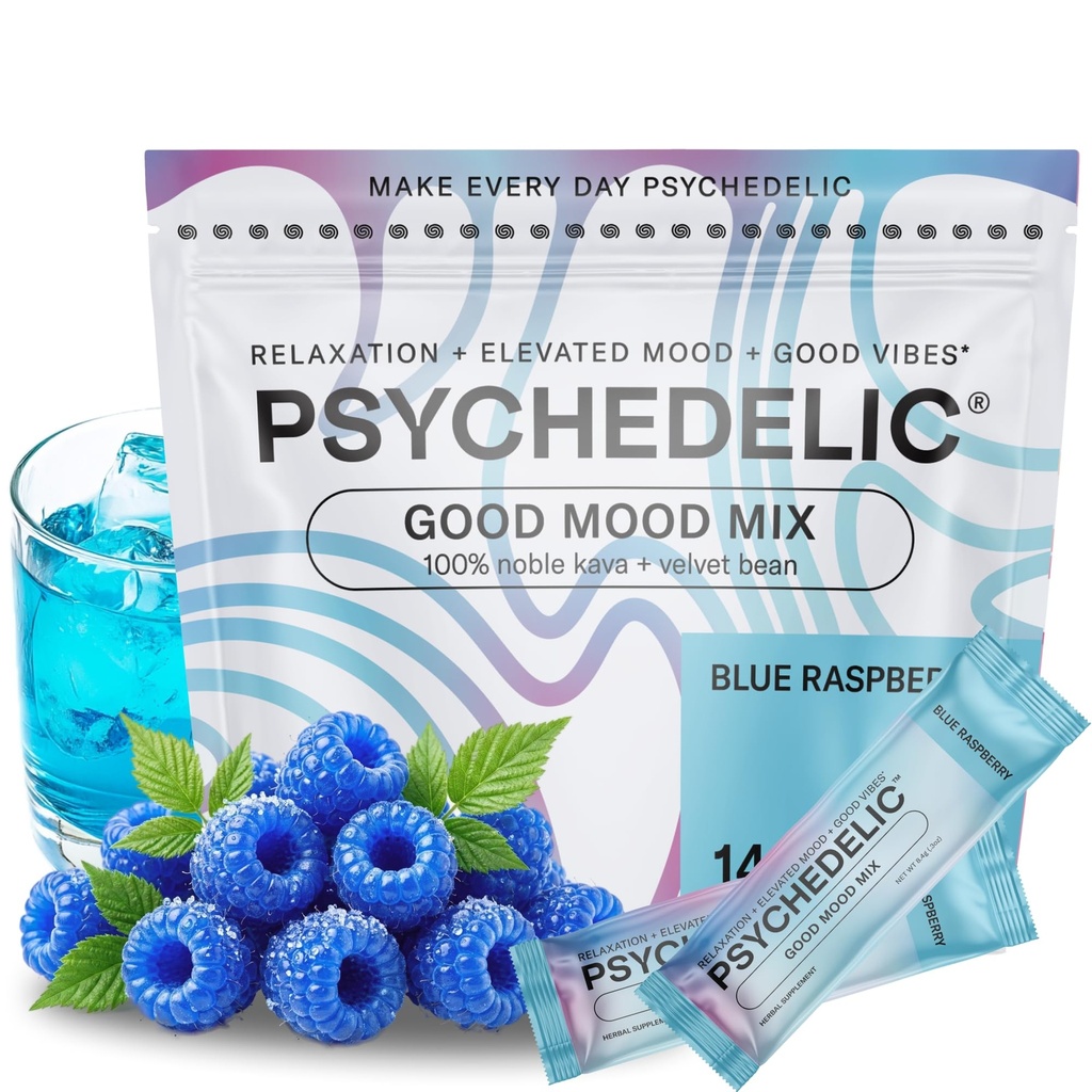 Easy Alcohol Alternative mit Buzz - Calming Kava Drink Mix (14x5.5g) Flavored Kava Powder - Calming Drink Powder Packets - Easy Open Single Servier Drinks - 14 Calm Packets - Blue Raspberry