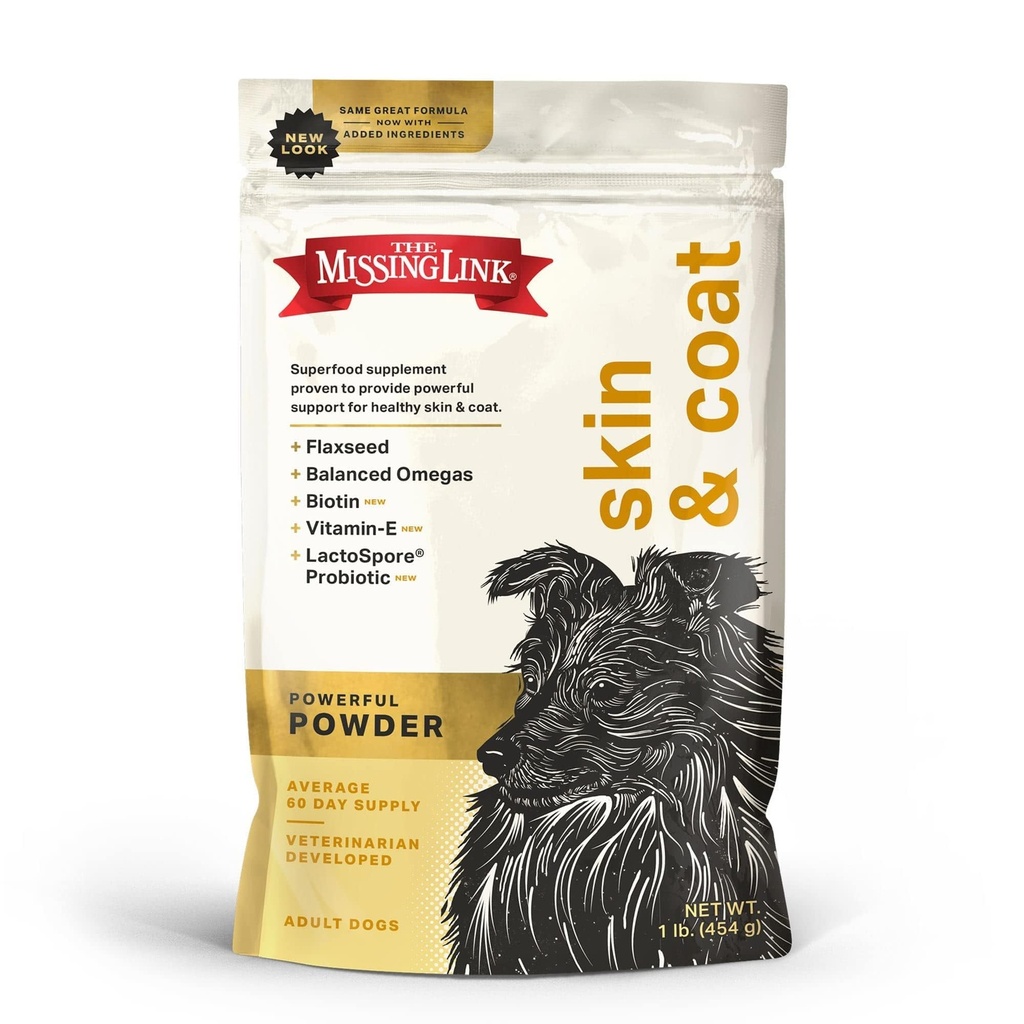 Der fehlende Link Skin & Coat + Probiotics Supplement 1lb Bag - Leistungsstarkes Superfood-Pulver für Hunde unterstützt gesunde Haut &amp; Glossy-Kleid, fördert Haarwachstum