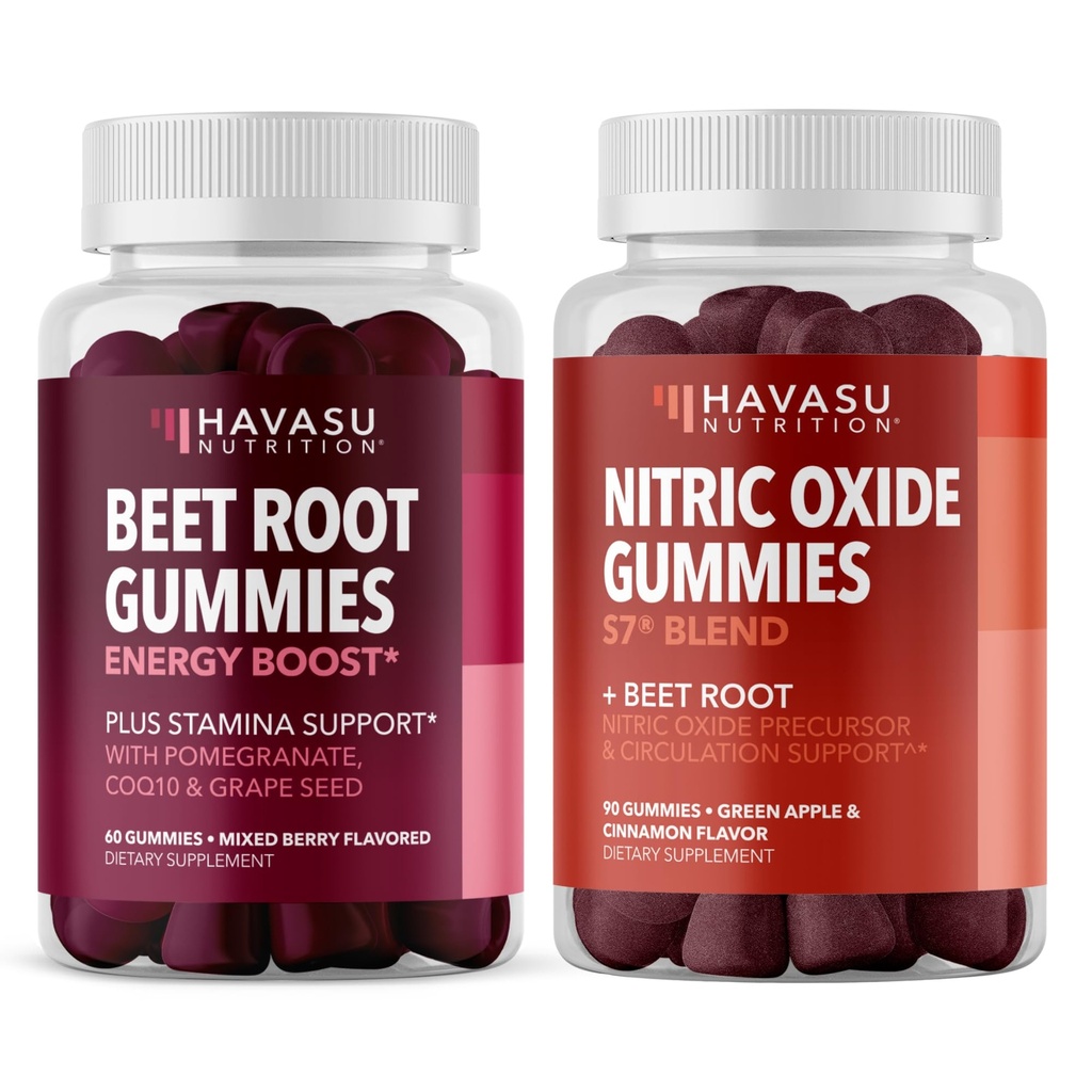HAVASU NUTRITION Nitric Oxide Gummis mit L-Arginin und Rübe Wurzel (1 Monat Versorgung) & Beet Root Gummies mit COQ10 & Granatapfel (1 Monat Versorgung)