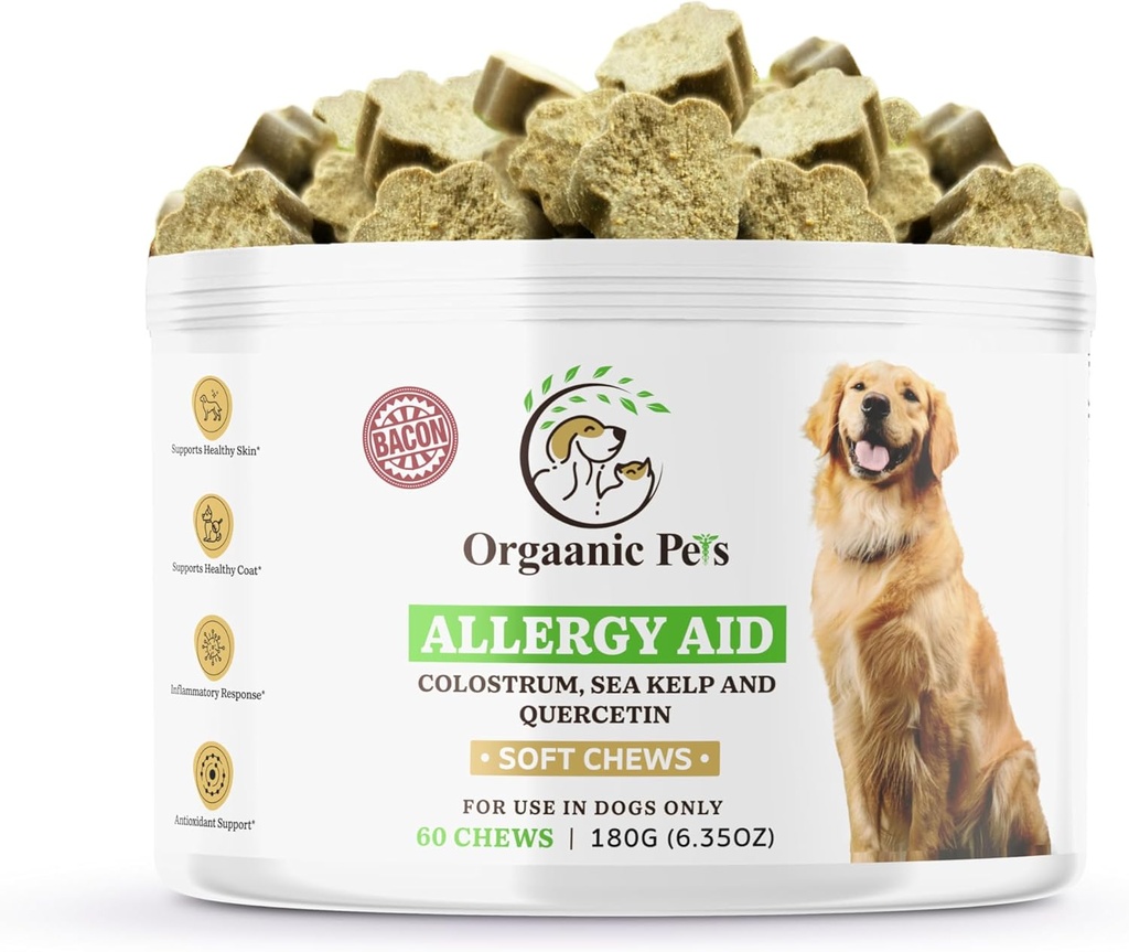 Herbal Dog Allergy Relief mit SEA KELP - Colostrum - QUERCETIN - Pilze - Omega + 11 Natural Allergy Relief Kräuter - Weiche Kauen für Haut und saisonale Allergien