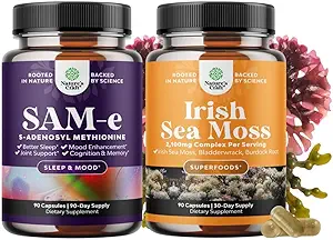 Bundle Pure SAM-E Nootropic Brain Supplement und Organic Irish Sea Moss Capsules -Immune Support und Mood Support Supplement - Sea Moss und Bladderwrack Capsules mit Burdock Root Superfood Blend
