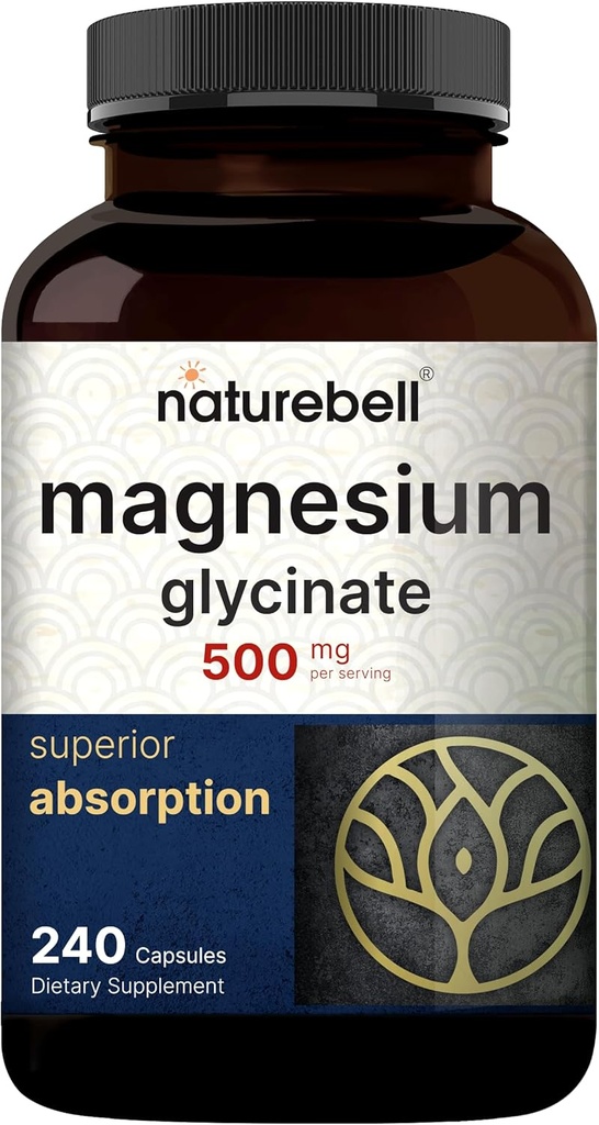 NatureBell Glycinate Magnésium Glycinates 500mg & Complexe Vitamine B pour les femmes 240 Capsules Veggie Pack de packs de produits minéraux chélatés et purifiés
