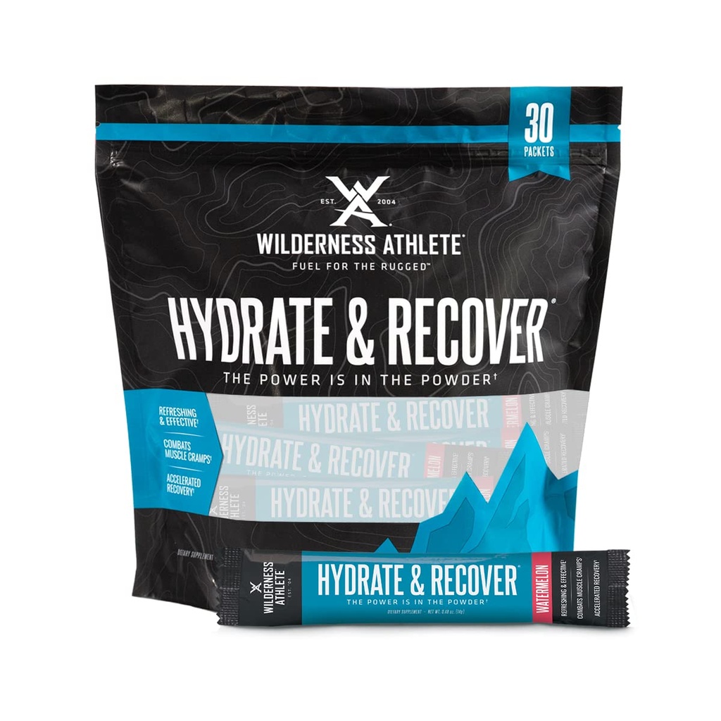 Wilderness Athlete - Hydrate & Recover | Flüssige Hydration Packets Elektrolyt-Getränk-Mix - Recover schneller mit Bcaas - 30 Single Serving Hydrate Packets (Watermelon)
