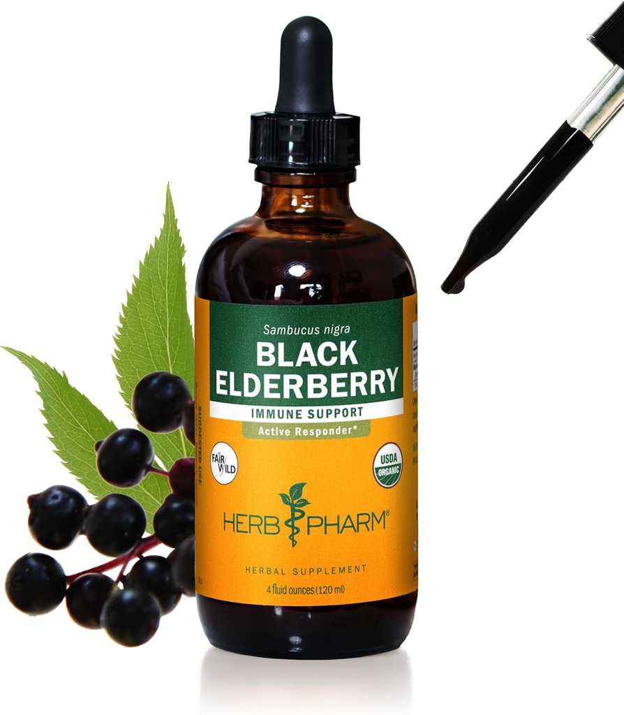 Herb Pharm Certified Organic Black Elderberry Liquid Extract für Immunsystem Support, Organic Cane Alcohol, 4 Unze