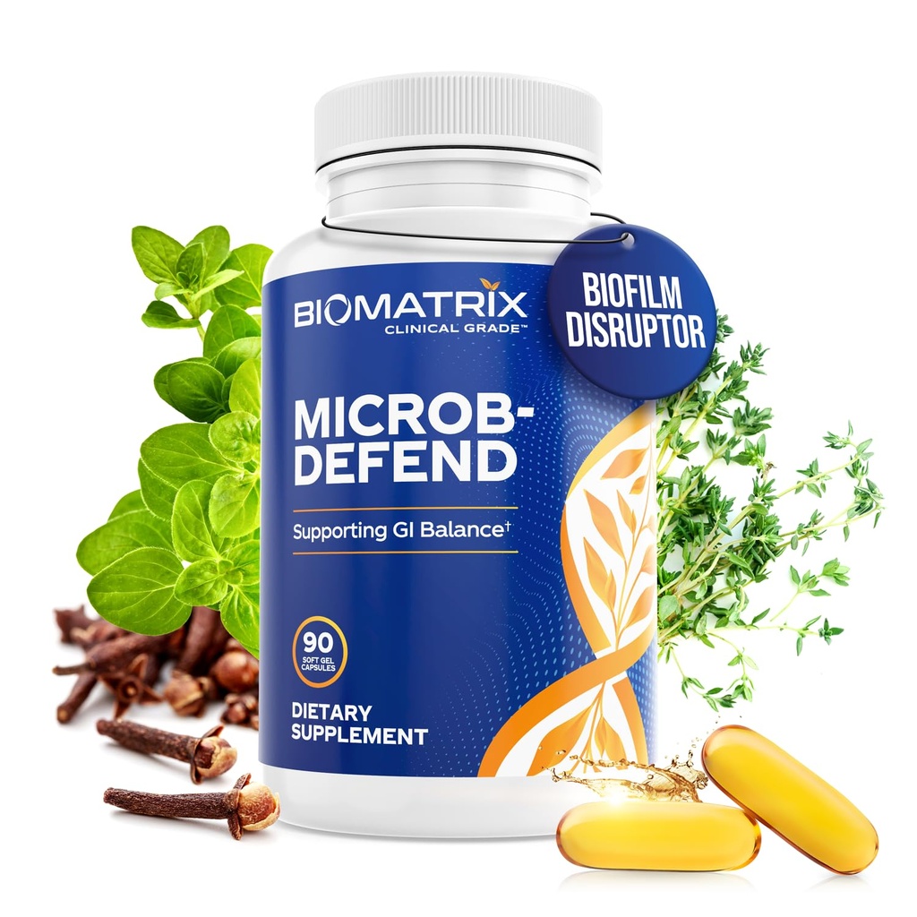 BioMatrix Ölmischung von Thyme, Oregano, Clove, Verdauungsergänzung für Männer und Frauen, GI Repair Softgels | Microb-Defend (90 Kapseln)