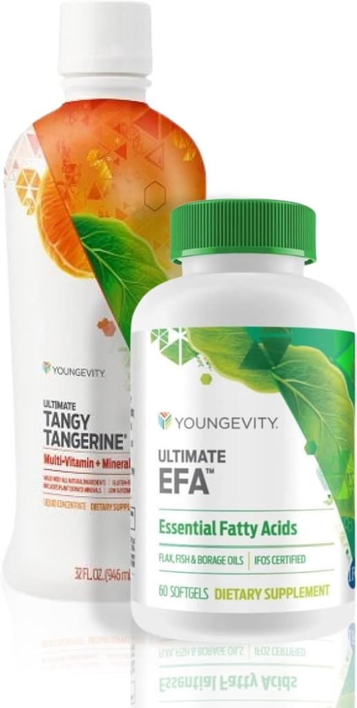 Youngevity Essential 90 Pak - Ultimate All-in-One Multivitamin Combo - Ultimate Tangy Tangerine + Ultimate EFA - 90 vitamine essenziali, minerali, aminoacidi, acidi grassi (30 porzioni)