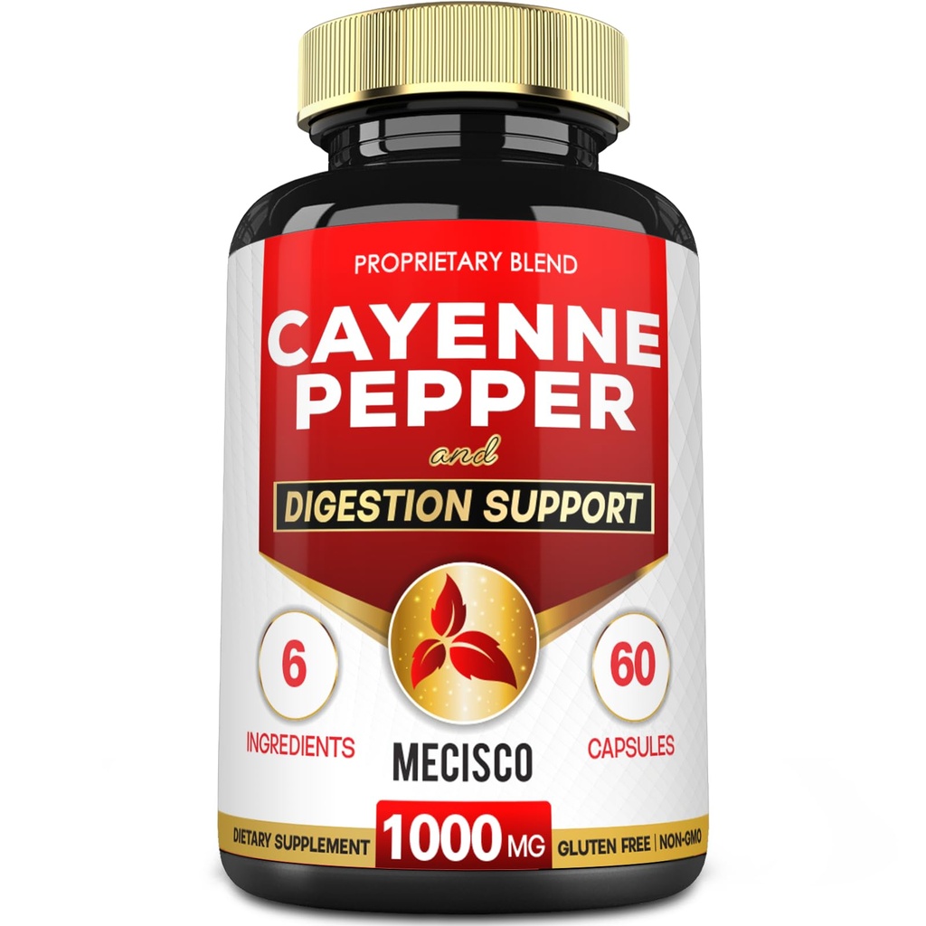 6in1 Cayenne Pfeffer Kapseln mit Ginger Root, Beet Root, und Black Pepper und mehr - 60 Kapseln - Cayenne Supplement unterstützt Verdauungssystem, Immunität