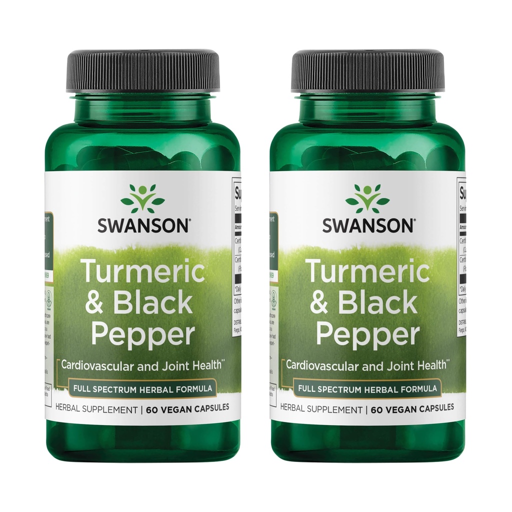 Swanson Turmeric & Black Pepper - Supplément de soutien pour la santé des articulations organiques, la santé cardiaque, la digestion et le foie - Formule naturelle pour la biodisponibilité améliorée et l'absorption - (60 capsules de Veggie) 2 Pack