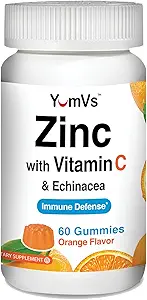 Zinc Vitamina C e Echinacea Gummies per Adulti e Bambini di YumVs | Gomma masticabile - Vegetariano, Halal, Kosher | Aroma arancione - 60 Conte