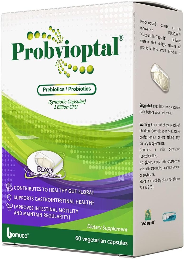 Probvioptal, 60 capsules (168 unités), Probiotiques et prébiotiques, Duocap, 1 milliard d'UFC, sans gluten