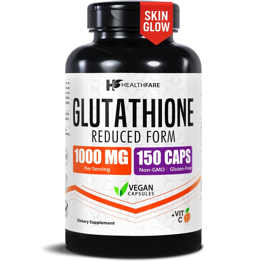Integratore per la salute Glutathione 1000mg | Antiossidante GSH ridotto | 98%+ Altamente purificato | 150 capsule vegane | Supporto Immune & Detox | Non-GMO, senza glutine | Made in USA