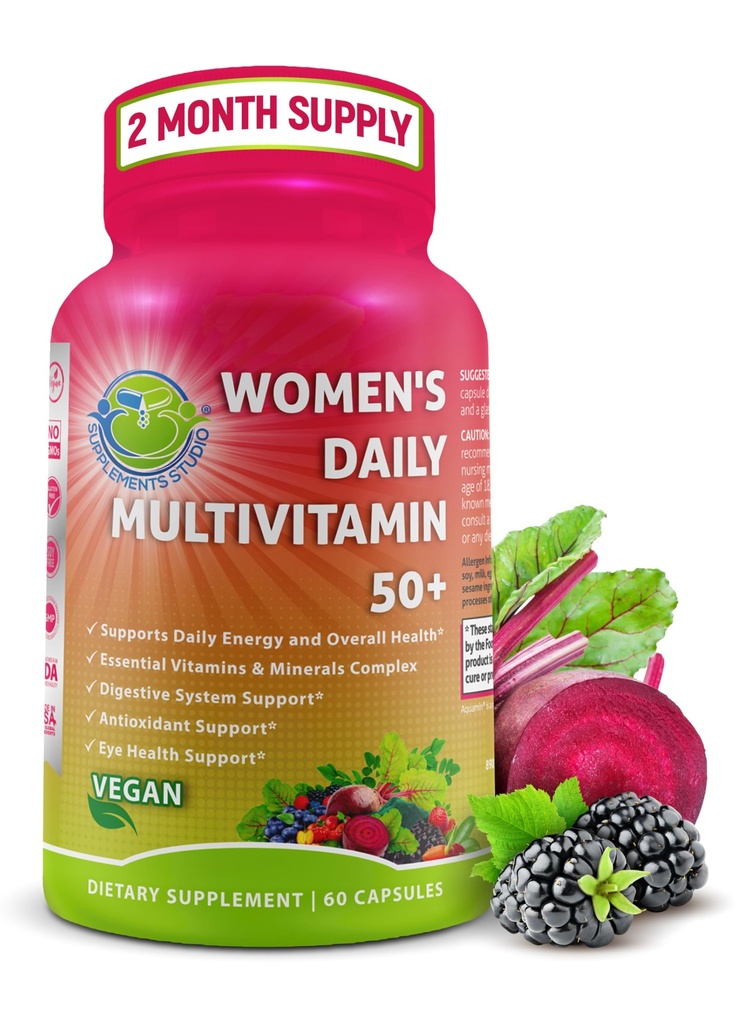 Women's Daily Multivitamin 50 Plus - Vegan Methyliertes Multivitamin für Damen 50 und mehr mit Biotin, Bio Superfoods & Lutein - Eye, Energy, Gut & Optimal Health Support - Einfach zu schlucken Kapseln