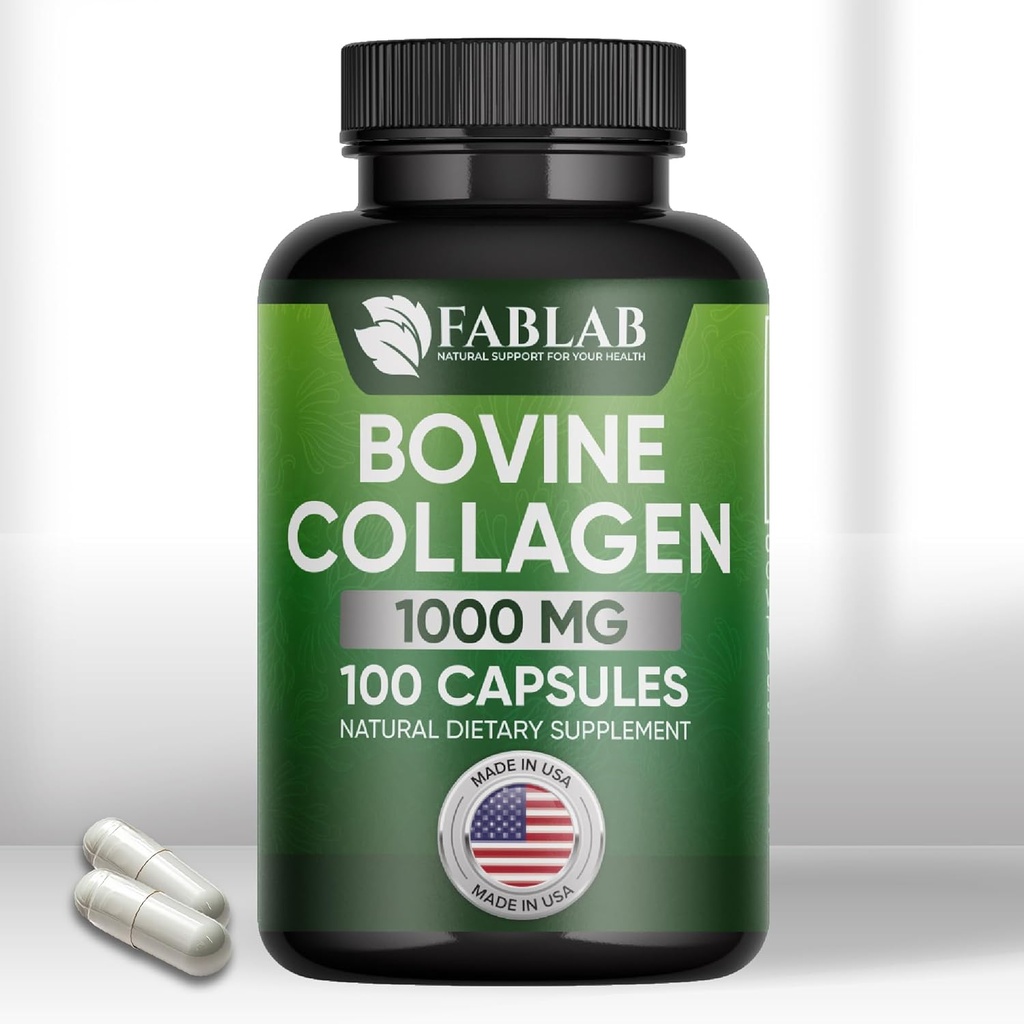 Supplément de collagène bovin de type I de FabLab - Supplément nutritionnel pour le soutien des articulations, des nerfs et des os - Produit alimentaire anti-OGM avec des peptides hydrolysés - 100 capsules
