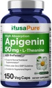 NusaPure Apigenin 50mg & L-Theanine 200mg, 150 Capsules de Véggie, Bioperine (non-OGM, sans gluten)
