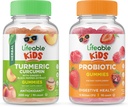 Vita curcuma curcuma curcuma bambini + Probiotici 5 miliardi di bambini, Gummies Bundle - Grande degustazione, supplemento di vitamina, senza glutine, OGM libero, pancia masticabile