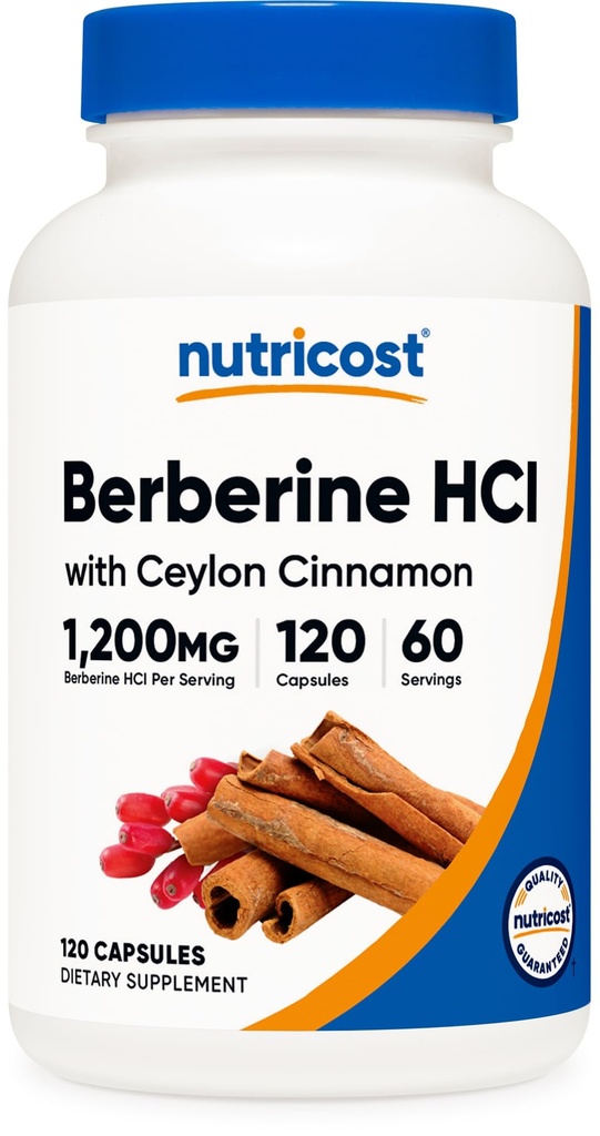 Nutricost Berberine HCl mit Ceylon Cinnamon Capsules (120 Kapseln, 60 Portionen) - Non-GMO, Tierfreies Produkt