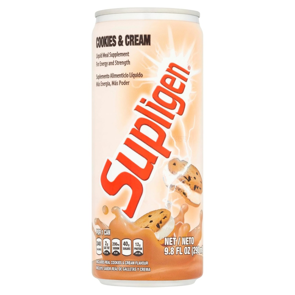 Supligen Cookies and Cream Liquid Meal Supplement, 9.87 oz (Pack of 12) – Protein & Vitamin Shake for Energy, Strength & Recovery – Ready-to-Drink Nutritional Meal