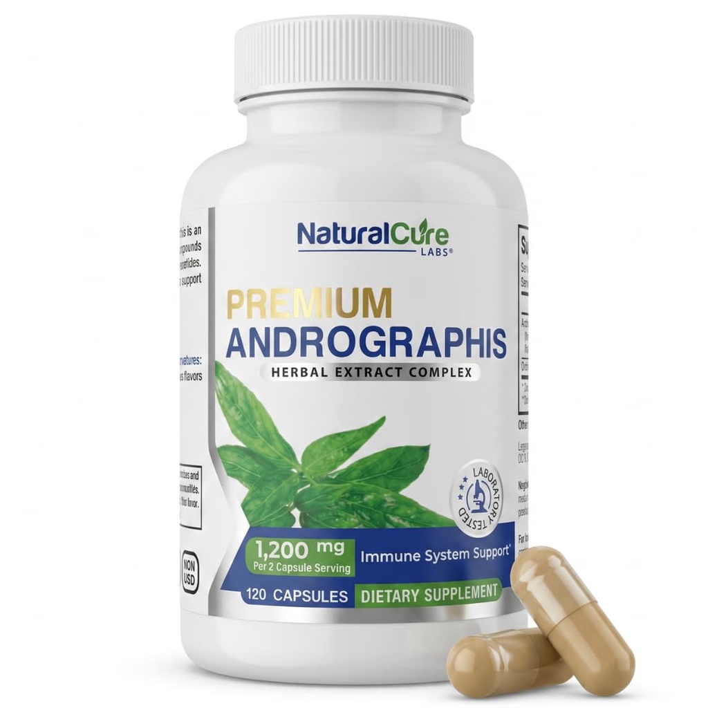 Natural Cure Labs Premium Andrographis Paniculata Extract 1.200mg mit 100mg Andrographolides Vegan Kapseln für Immun- und Verdauungsunterstützung, Non-GMO, Glutenfrei, pflanzliche Nahrungsergänzung
