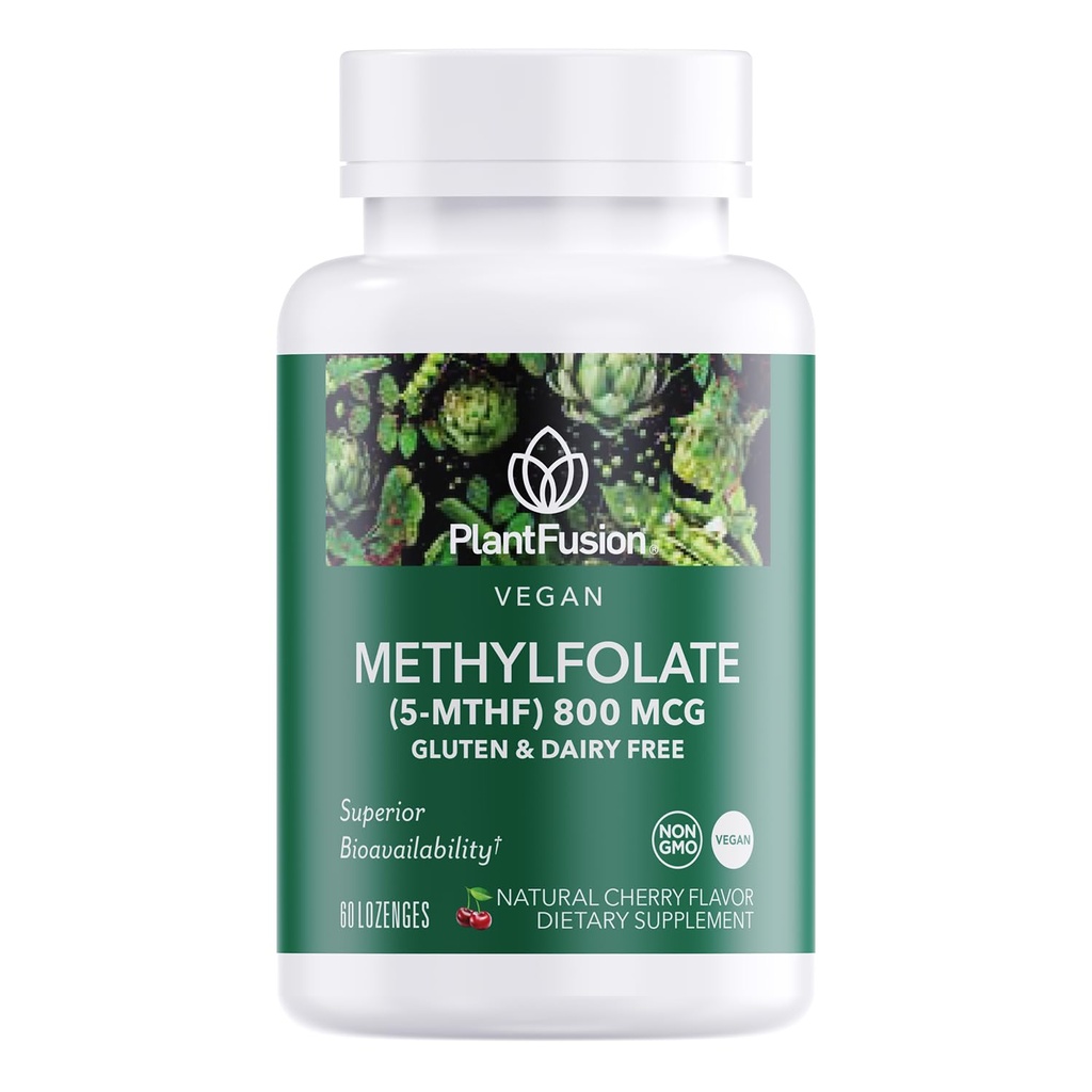 PlantFusion Methylfolate de haute puissance végétalien 5-MTHF – Le supplément de phosphate de méthyle sublingual à action rapide est de 6X Plus Absorbable - Non-OGM, supporte les maladies cardiovasculaires et cérébrales - 60 Lozenges