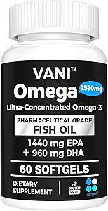 Grado farmaceutico Omega 3 Fish Oil, KD-PUR Premium Germania Fish Oil Integra 2520mg con EPA & DHA- Supporta cervello, cuore e immunità (60 Softgels)