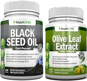 Black Seed Oil Softgels & Olive Leaf Extract Capsule Combo - Supporto Immune mirato