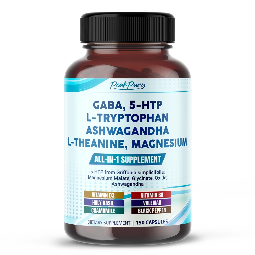 GABA, 5-HTP L-Tryptophane Ashwagandha Chamomile L-Theanine Magnésium - Fabriqué aux États-Unis