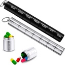 Vesici 2 Pack Metal Weekly Pill Organizer Travel Pill Container con Keychain 7 giorni settimanalmente impermeabile piccola capsule Holder Case Box Stackable per le donne Uomo Viaggi all'aperto (nero, argento)