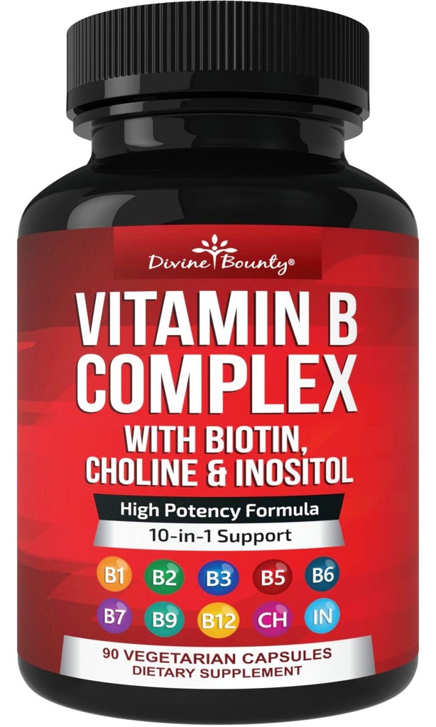 Göttliche Bounty Super B Komplexe Vitamine - Alle B Vitamine einschließlich B12, B1, B2, B3, B5, B6, B7, B9, Folsäure - Vitamin B Supplement - Unterstützt gesunde Energie Stoffwechsel - 90 vegetarische Kapseln